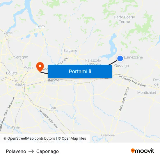Polaveno to Caponago map