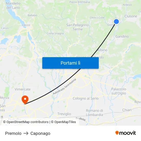 Premolo to Caponago map