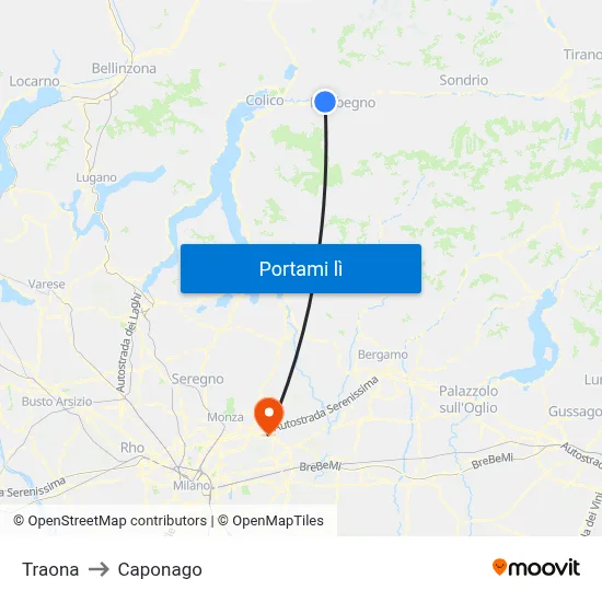 Traona to Caponago map