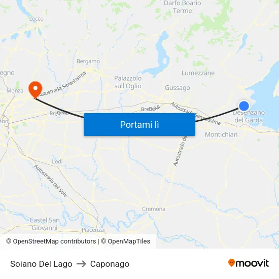 Soiano Del Lago to Caponago map