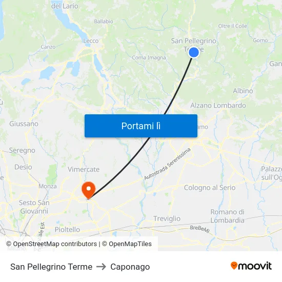 San Pellegrino Terme to Caponago map