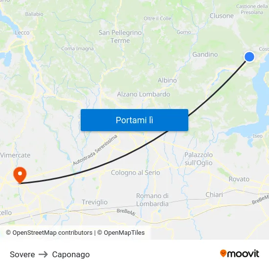 Sovere to Caponago map