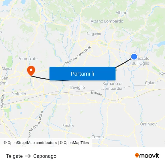 Telgate to Caponago map