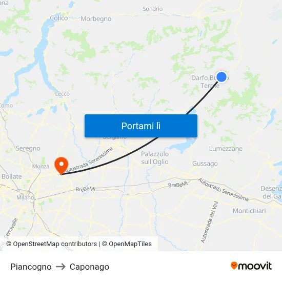 Piancogno to Caponago map