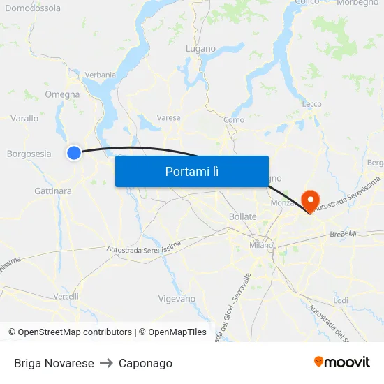 Briga Novarese to Caponago map