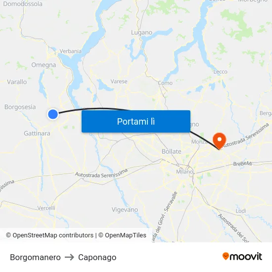 Borgomanero to Caponago map