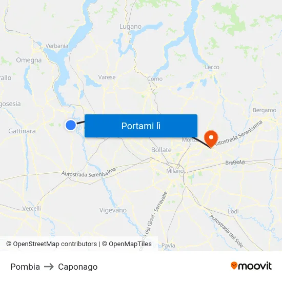 Pombia to Caponago map