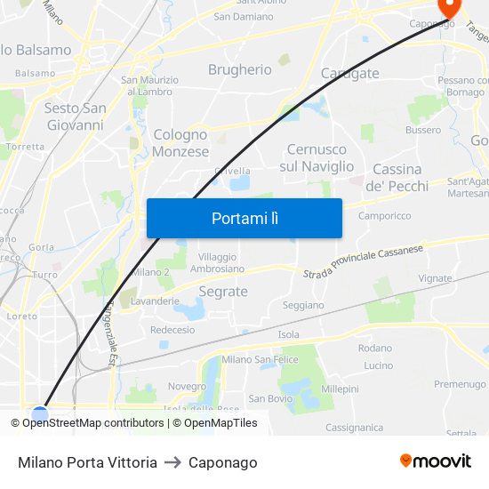 Milano Porta Vittoria to Caponago map