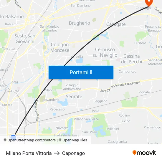 Milano Porta Vittoria to Caponago map