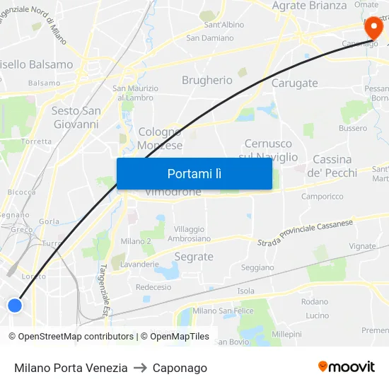 Milano Porta Venezia to Caponago map