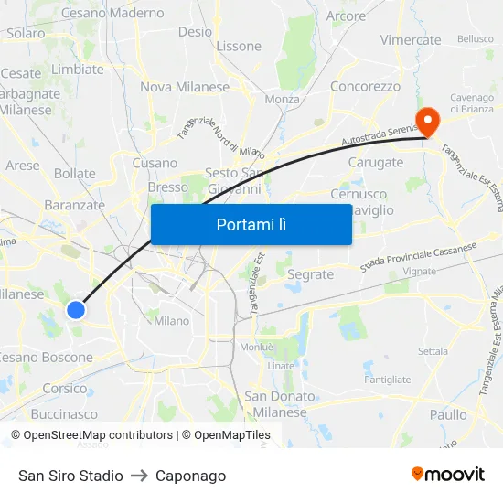 San Siro Stadio to Caponago map