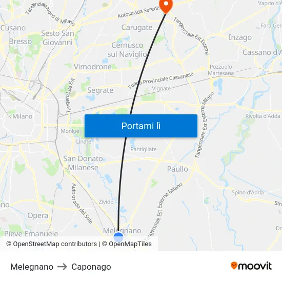 Melegnano to Caponago map