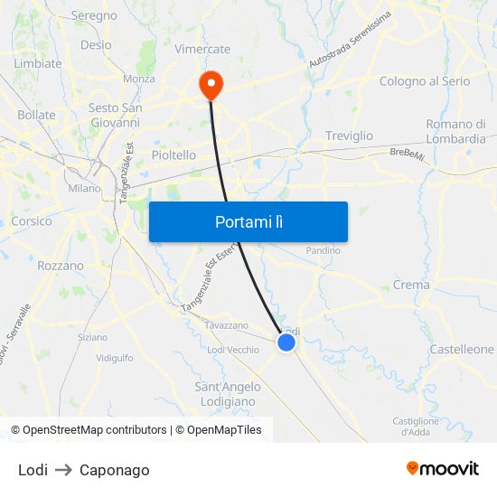 Lodi to Caponago map