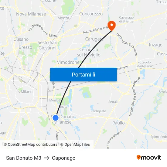 San Donato M3 to Caponago map