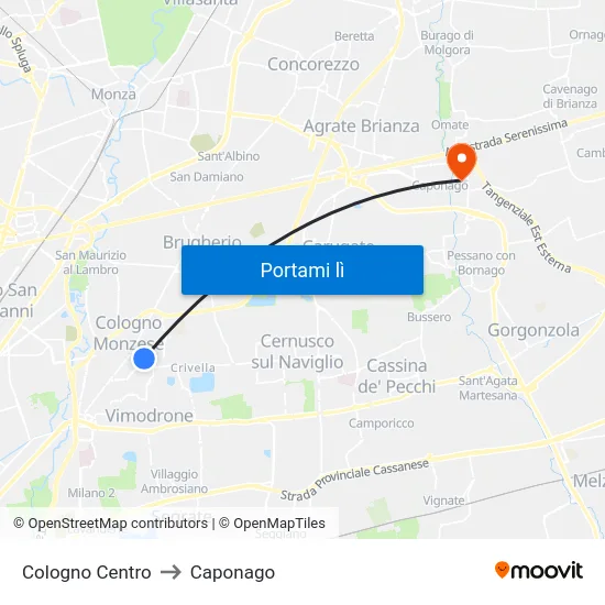 Cologno Centro to Caponago map
