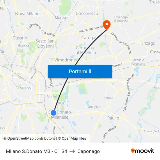 Milano S.Donato M3 - C1 S4 to Caponago map