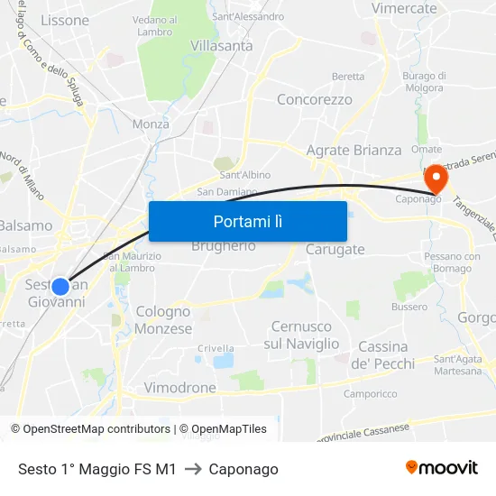 Sesto 1° Maggio FS M1 to Caponago map