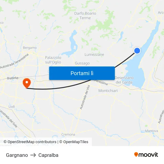 Gargnano to Capralba map