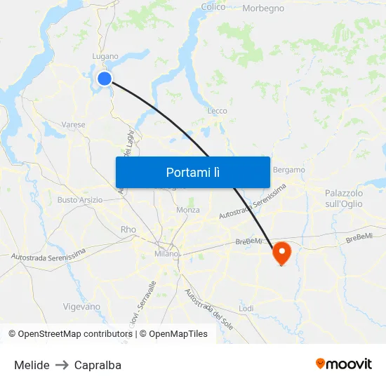 Melide to Capralba map