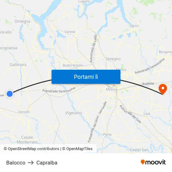 Balocco to Capralba map