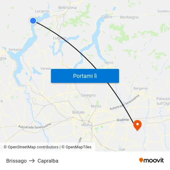 Brissago to Capralba map
