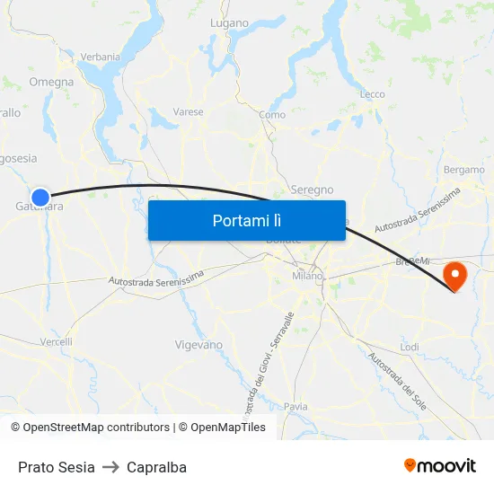 Prato Sesia to Capralba map