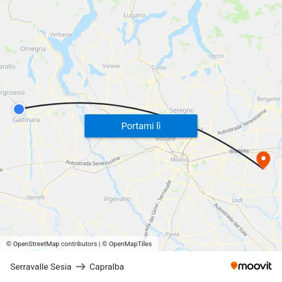 Serravalle Sesia to Capralba map