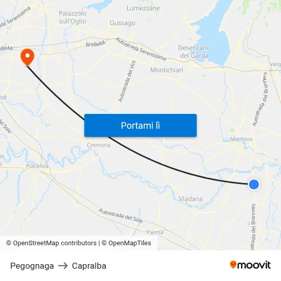 Pegognaga to Capralba map