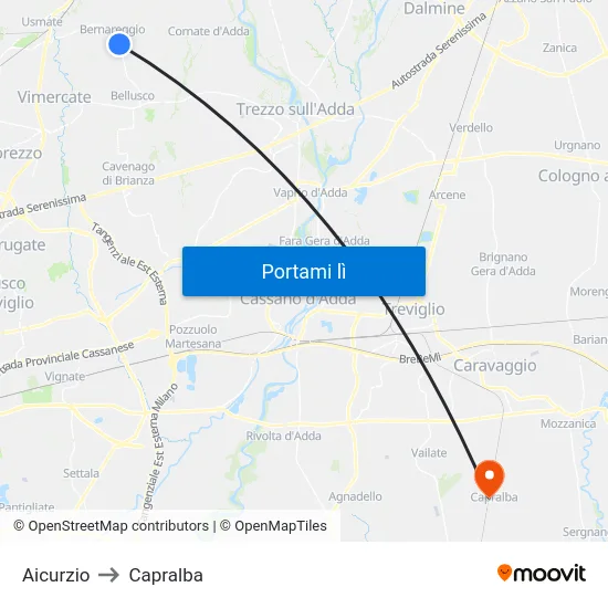Aicurzio to Capralba map