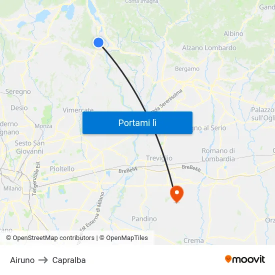 Airuno to Capralba map