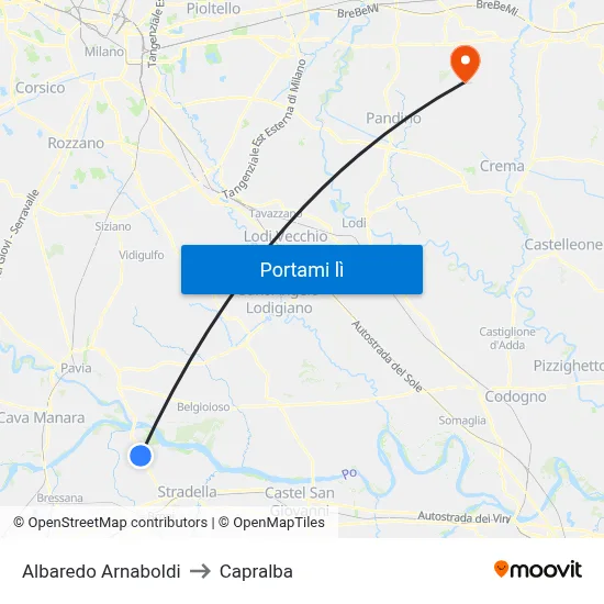 Albaredo Arnaboldi to Capralba map