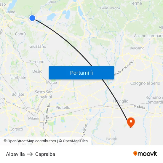 Albavilla to Capralba map