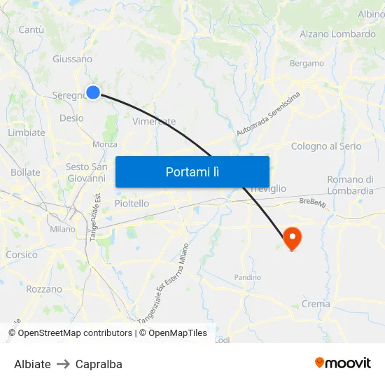 Albiate to Capralba map