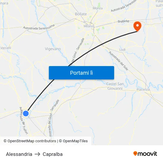 Alessandria to Capralba map