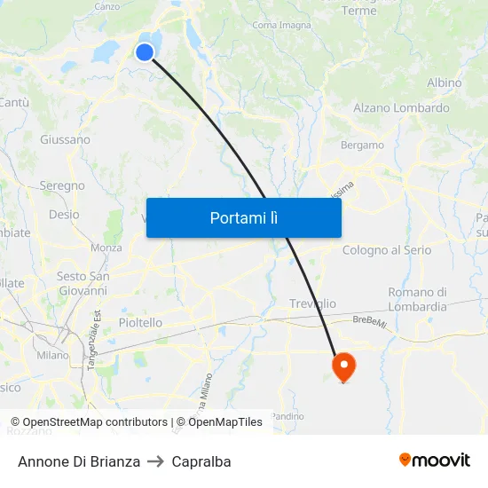 Annone Di Brianza to Capralba map