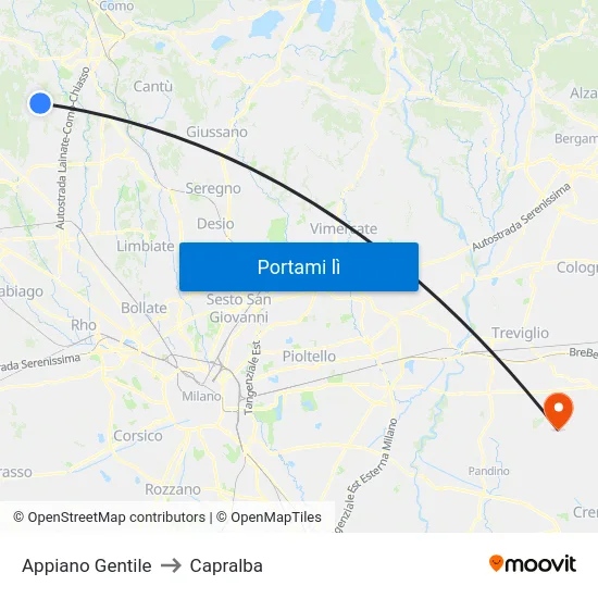 Appiano Gentile to Capralba map