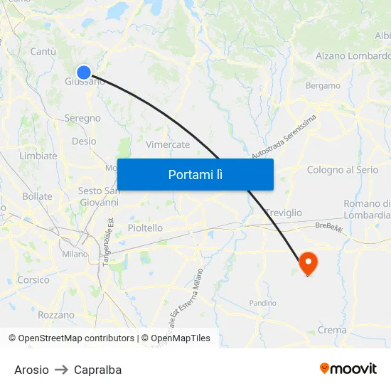 Arosio to Capralba map