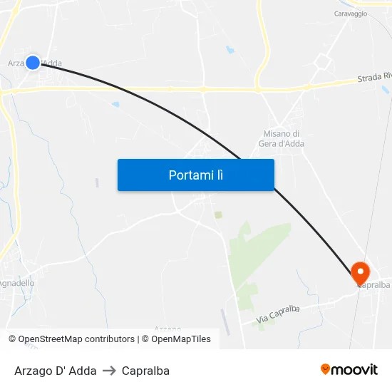 Arzago D' Adda to Capralba map