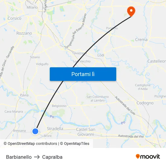 Barbianello to Capralba map