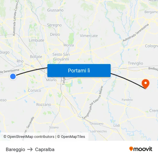 Bareggio to Capralba map