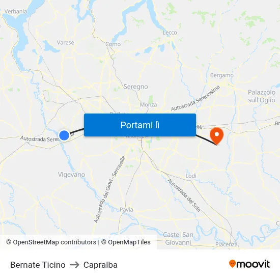 Bernate Ticino to Capralba map