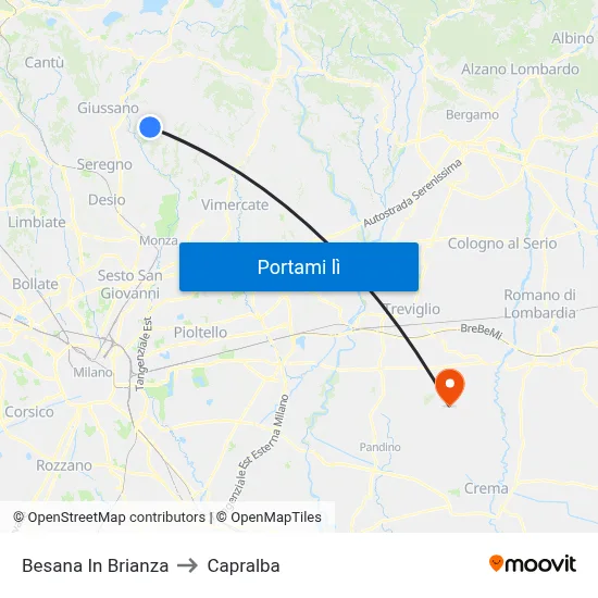 Besana In Brianza to Capralba map