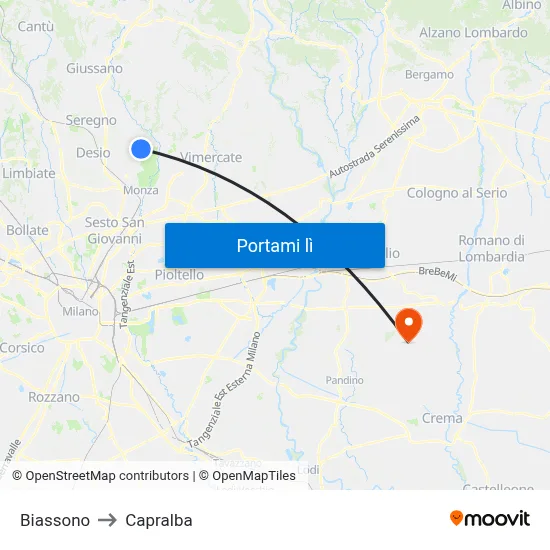 Biassono to Capralba map