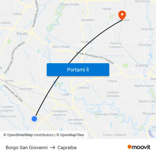 Borgo San Giovanni to Capralba map