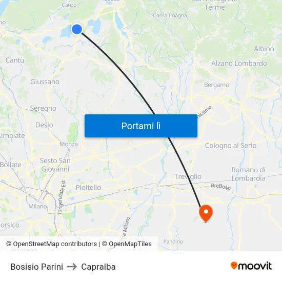 Bosisio Parini to Capralba map