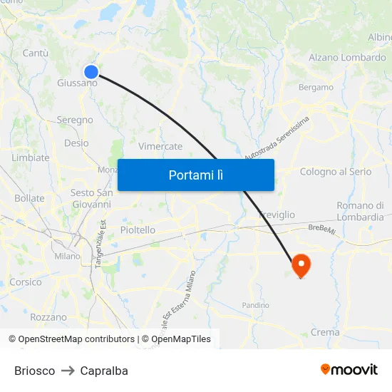 Briosco to Capralba map