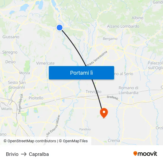 Brivio to Capralba map