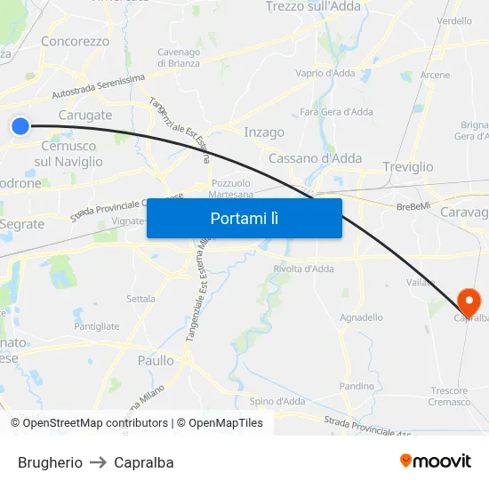 Brugherio to Capralba map