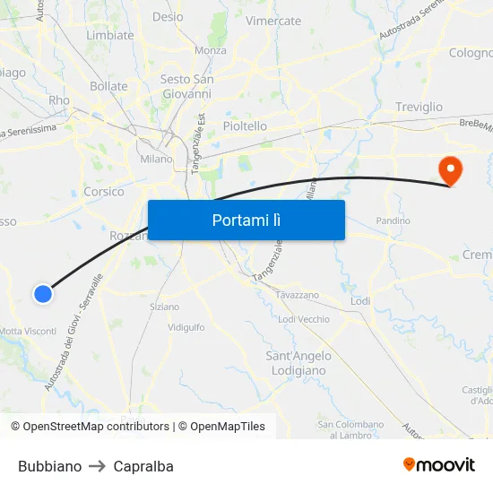 Bubbiano to Capralba map