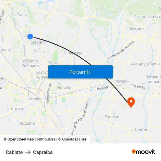Cabiate to Capralba map